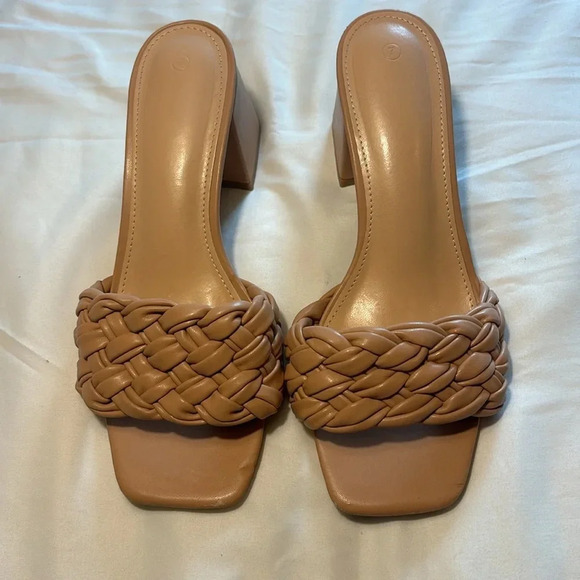 Braided Block Heeled Slide Sandals Tan/Nude Size 7 - Picture 2 of 7